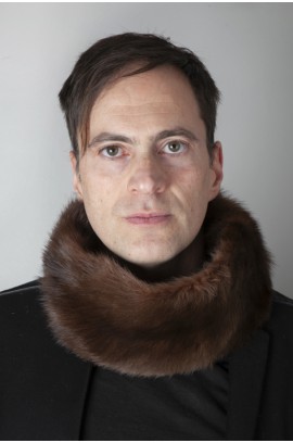 Dark brown polecat fitchew fur neck warmer - unisex